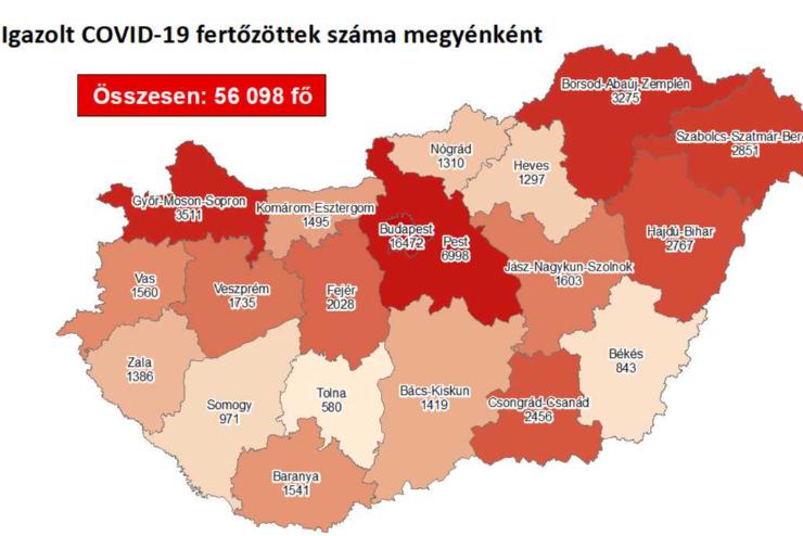 96 új fertőzött Vasban, 1820 Magyarországon, 38-an meghaltak
