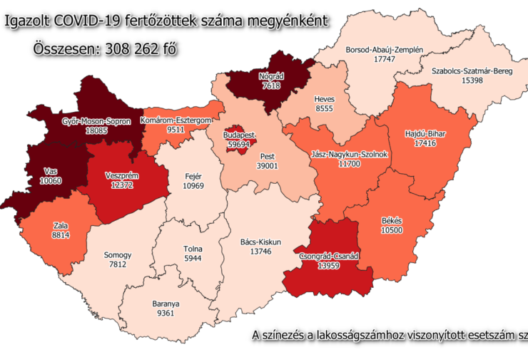 42 új fertőzött Vasban, 1894 Magyarországon, 154-an meghaltak