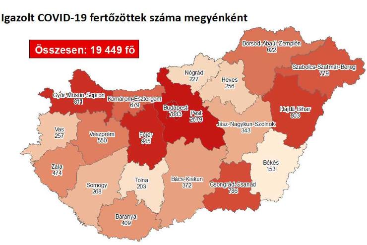Hét új fertőzött Vasban, 633 Magyarországon, nyolcan meghaltak