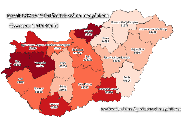 383 új fertőzött Vasban, 16 435 Magyarországon, 105 beteg meghalt